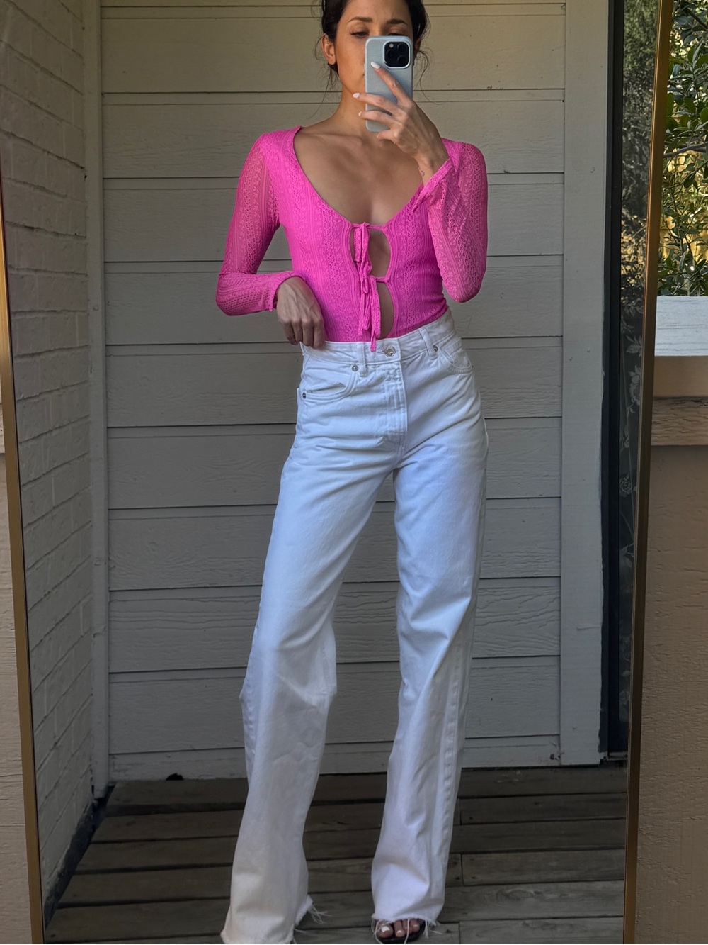 ASOS Hot Pink Tie-Front Long-Sleeve Bodysuit